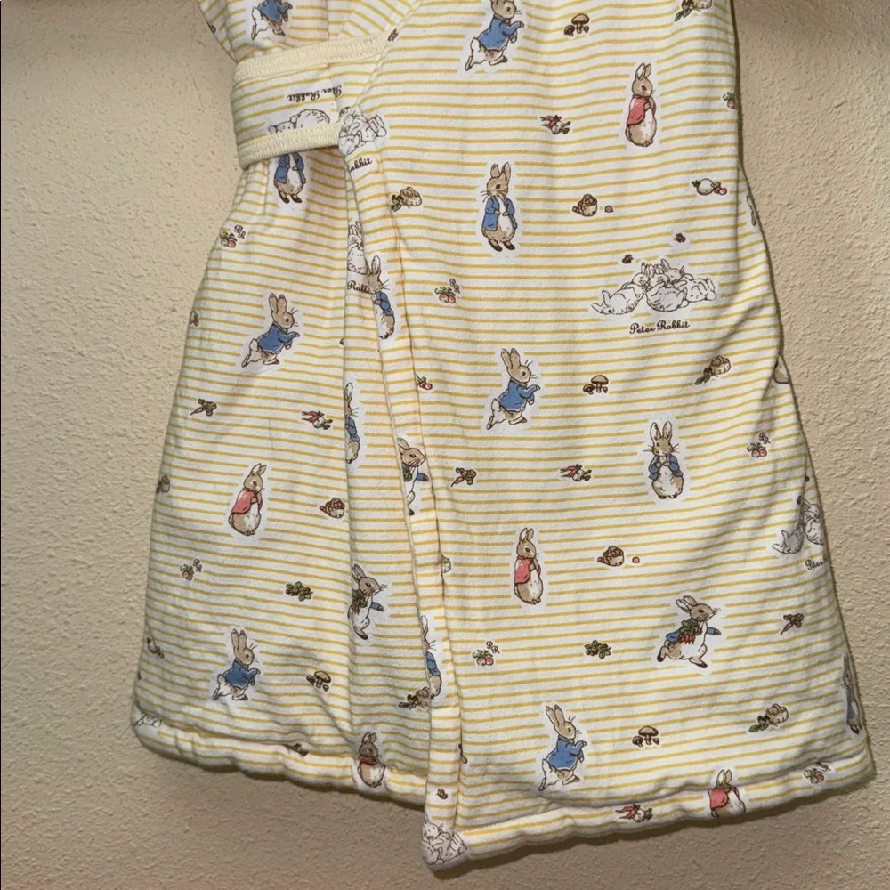Peter Rabbit Beatrice Potter Quilted Striped Yellow Rabbit Print Kimono Wrap 6M